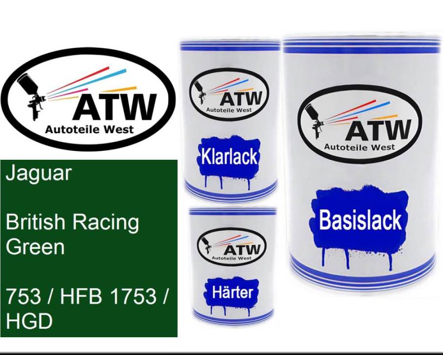 Jaguar, British Racing Green, 753 / HFB 1753 / HGD: 500ml Lackdose + 500ml Klarlack + 250ml Härter - Set, von ATW Autoteile West.